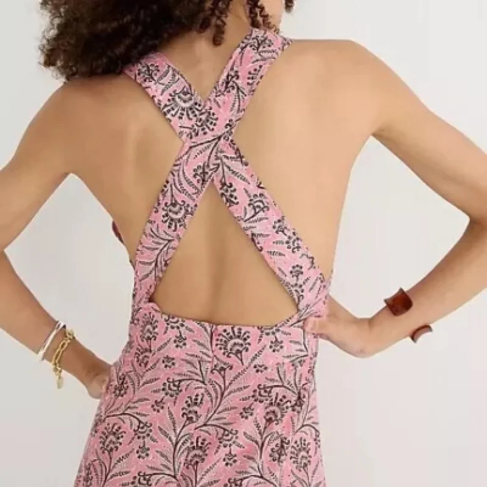 J. Crew Collection cross back tiered ruffle hem midi dress in Ratti coral vines